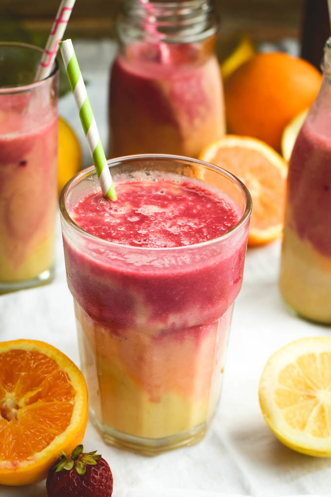 Fruit smoothies on a table